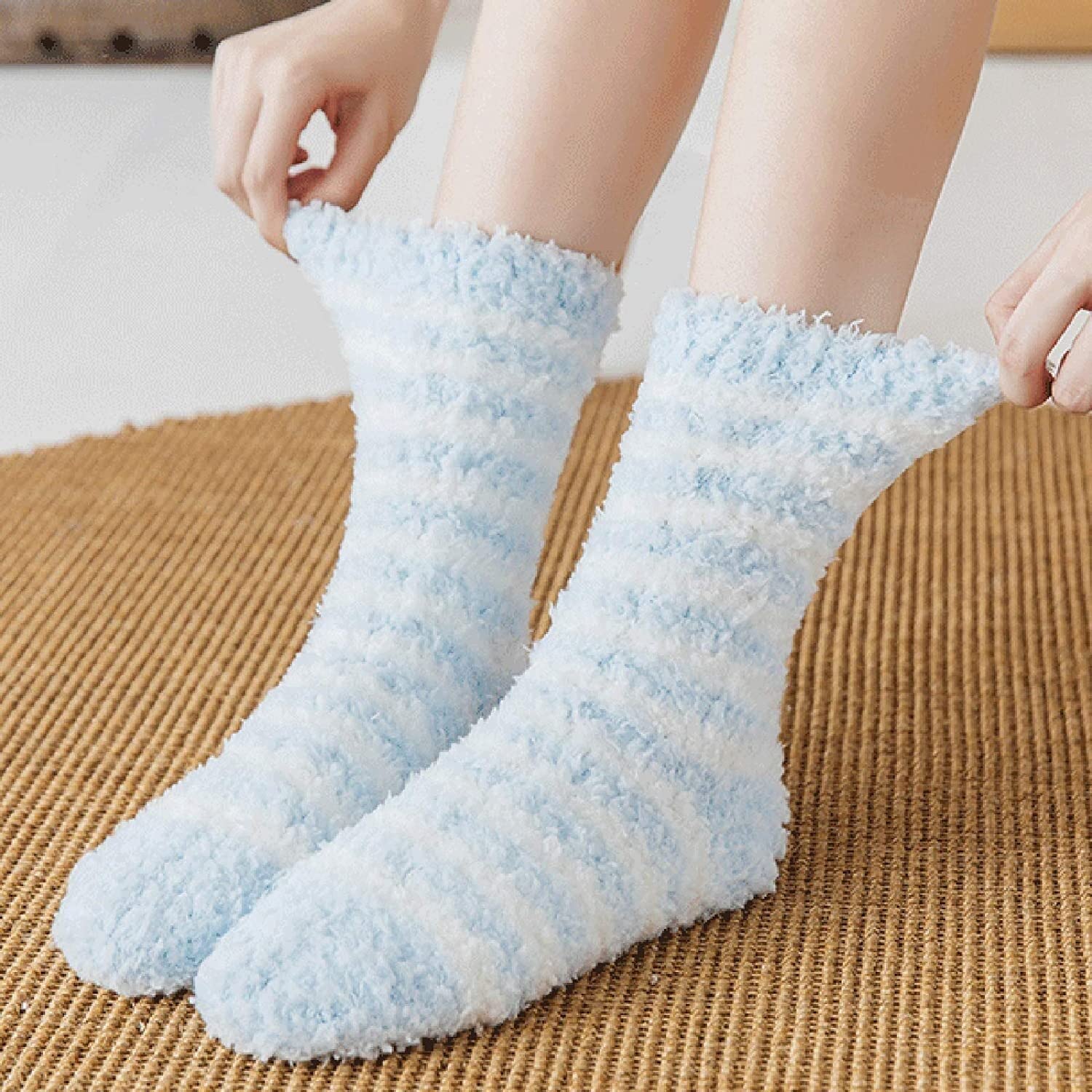 Calcetines 5 Pares De Calcetines Térmicos A Rayas, Cálidos, Esponjosos, Supersuaves, Gruesos, Para Mujeres Y Niñas Calcetines De Moda