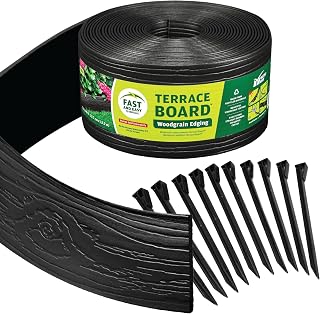 Master Mark Terrace Board 5 in. x 40 ft. Black Landscape Edging with 10 Stakes - Durable HDPE Grass Barrier for Garden Borders