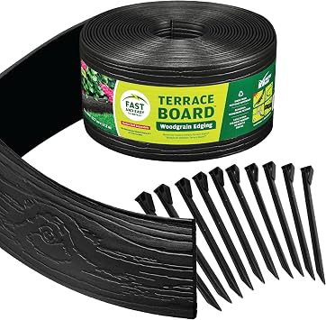 MASTER MARK Terrace Board, Landscape Coiled Edging, Grass Barrier, Bender Board, Flower Bed, Vegetable Garden Borders 5 in. x 40 ft. with 10 Stakes Black