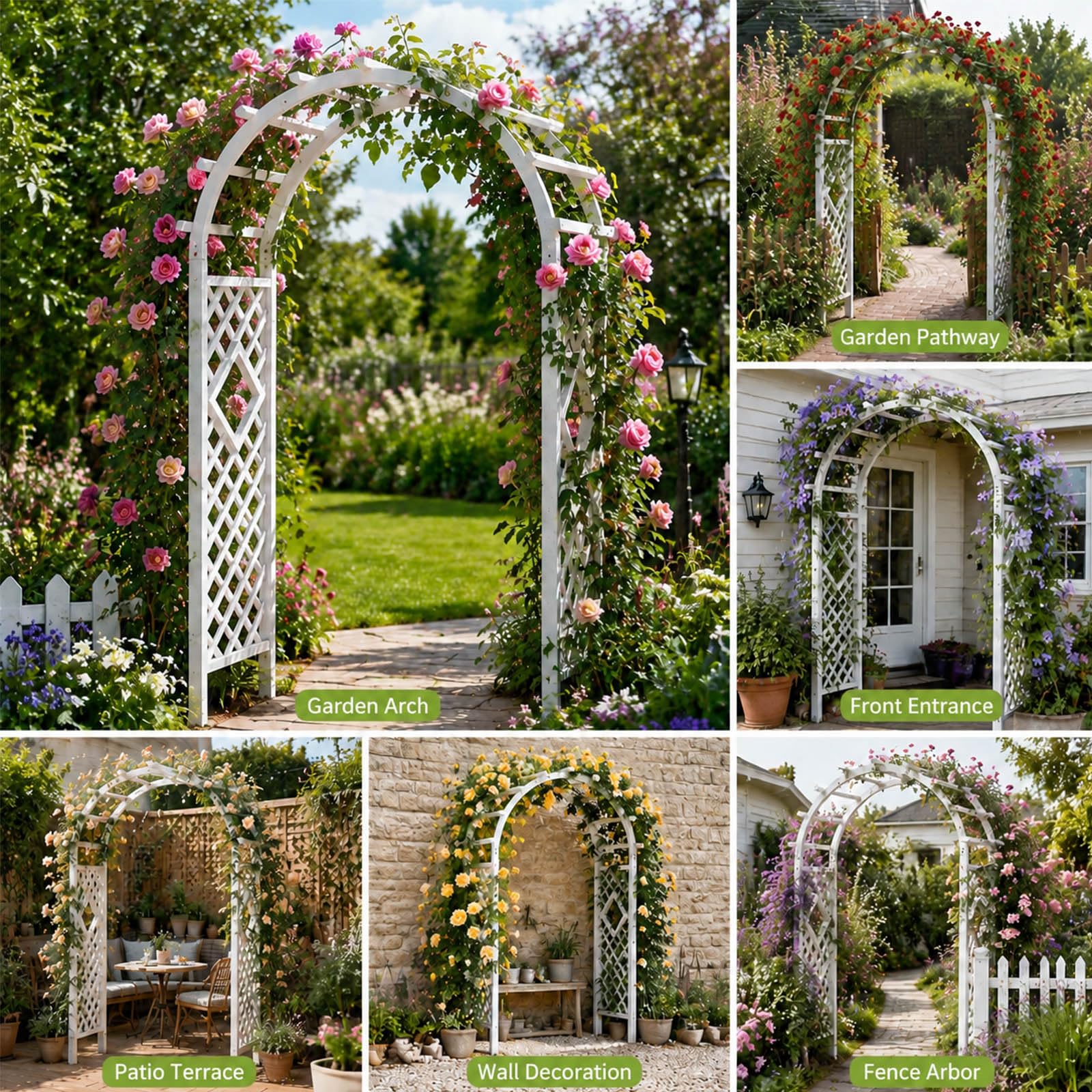 Weißer hölzerner Gartenbogen Rankgitter für Kletterpflanzen, solide Outdoor-Gartenlaube, Pera-Dekor, perfekt für Hochzeiten, Terrasse, Ln Zeremonie, Hintergrund (1 m x 2,1 m) – Verbessern Sie Ihre