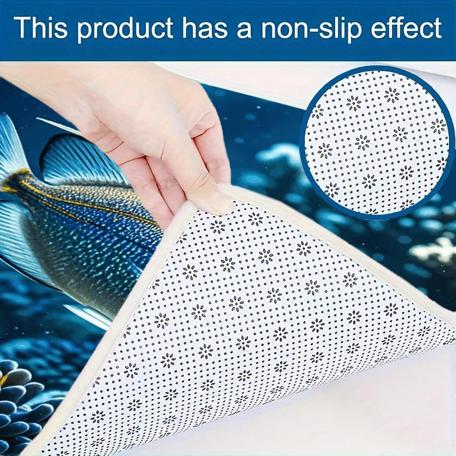 Ocean Fish Kitchen Mat Set of 2 Ergonomic Comfort Velvet Rugs Cushioned Anti-Fatigue Non-Slip Standing Mats Thick Kitchen Floor Mat Carpet Runner Rugs 16"×24"+17"×47"