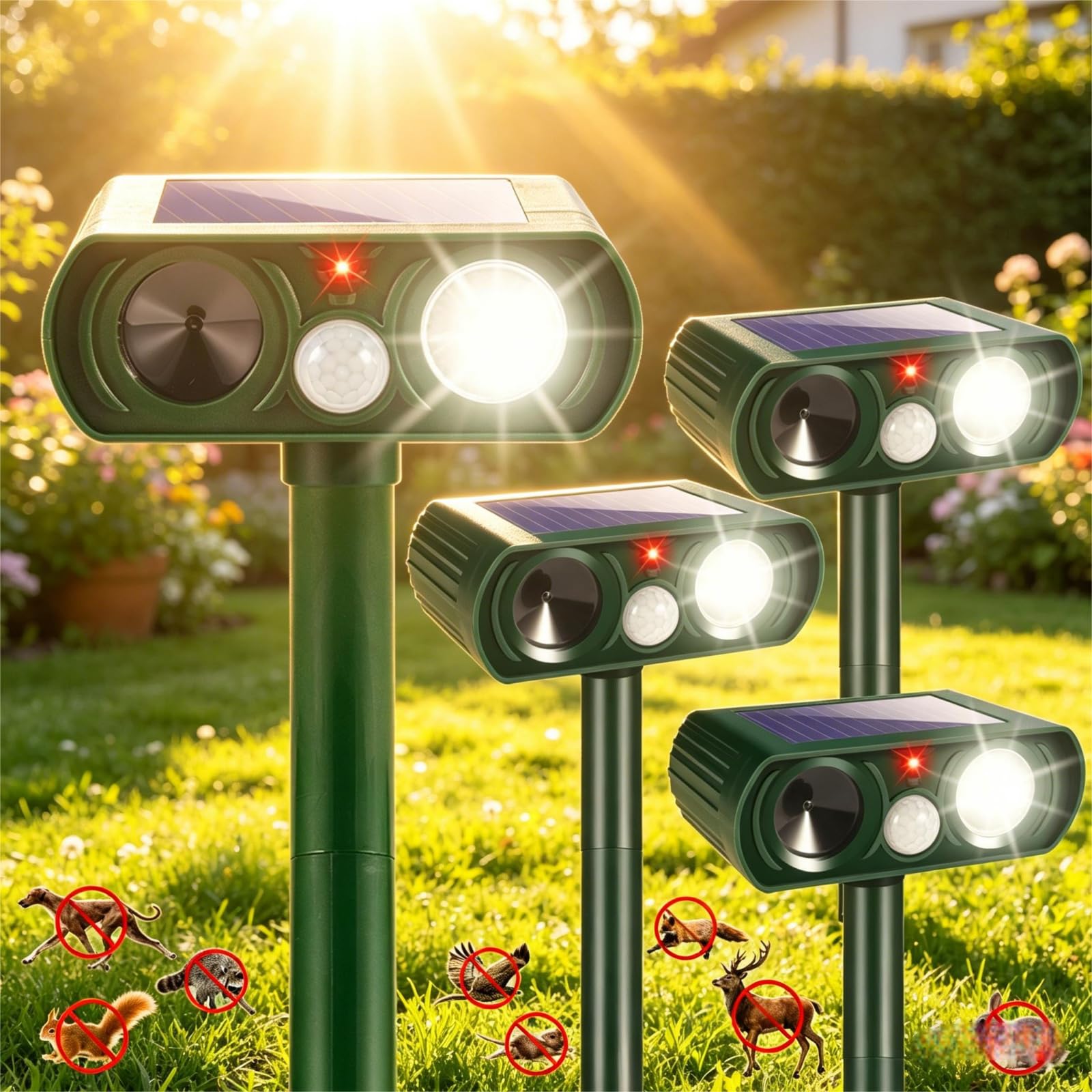 Photo 1 of 2026 Sonic Fortress Pro Deer Repellent Devices,4 Pack Squirrel Racoon Repellent Outdoor Cat Deterrent Solar Ultrasonic Animal Repeller IP65 Waterproof with Motion Sensor for Dog Rabbit for Yard Garden