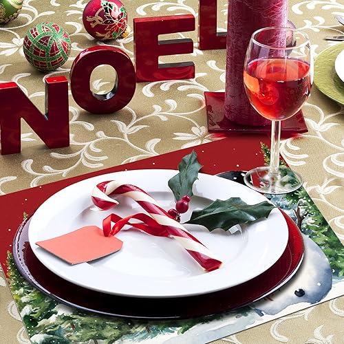 Miniatura 5 de 100 manteles individuales de papel desechables de Navidad de 14 pulgadas, cardenal de pie en una rama de pino en temporada de invierno, manteles