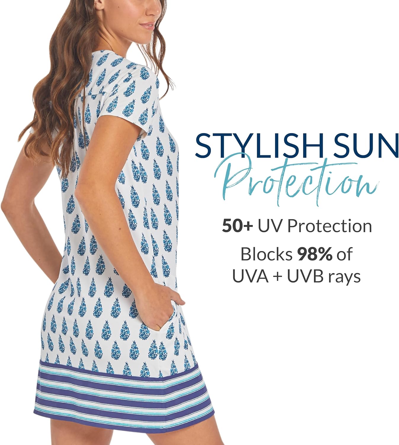 Cabana Life Women's Short Sleeve Shift Dress, UPF 50+, Sun Protective Cover-Up, Nylon/Spandex - Image 3