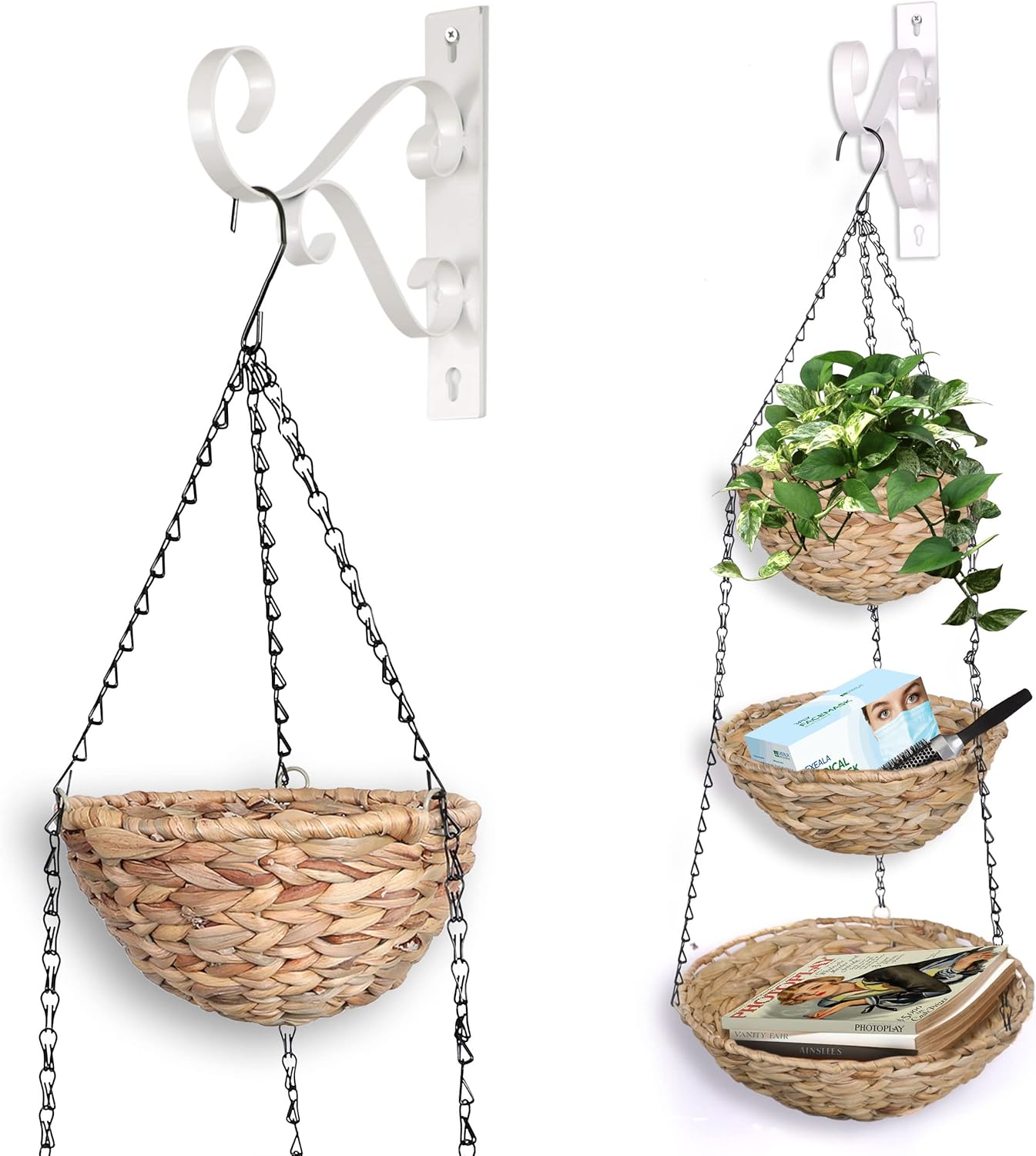 Kompleza Boutique 3 tier Hanging Fruit Basket for Kitchen. Water Hyacinth Hanging