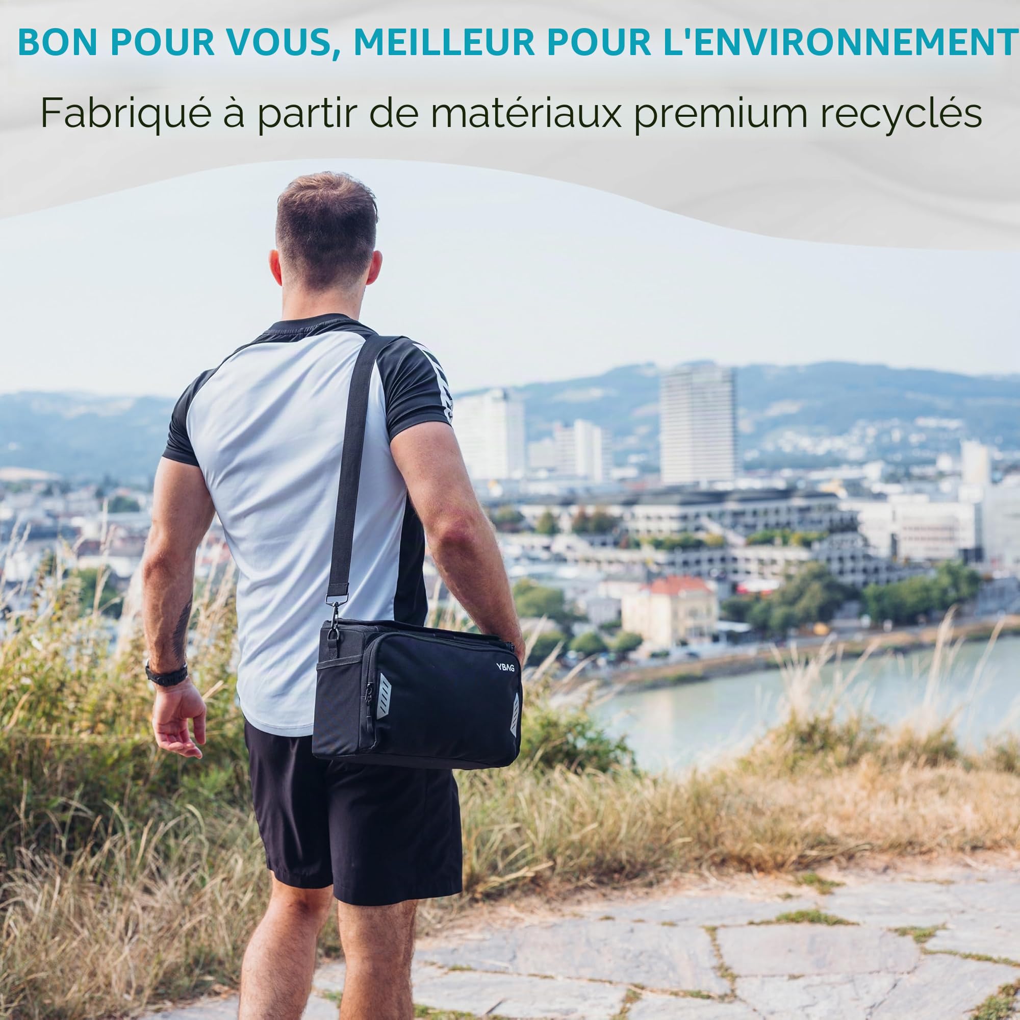 YBAG - Sacoche de guidon de vélo durable compatible avec KLICKfix (convient pour vélo électrique) - Grand volume et de nombreux compartiments - Imperméable avec housse de pluie