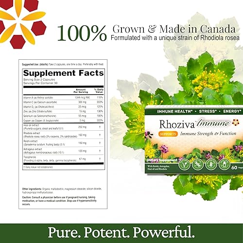 Miniatura 6 de Rhoziva Inmune. Suplemento potenciador del sistema inmunológico, estrés y apoyo energético. Rhodiola Rosea, extracto de hongo reishi, astrágalo,