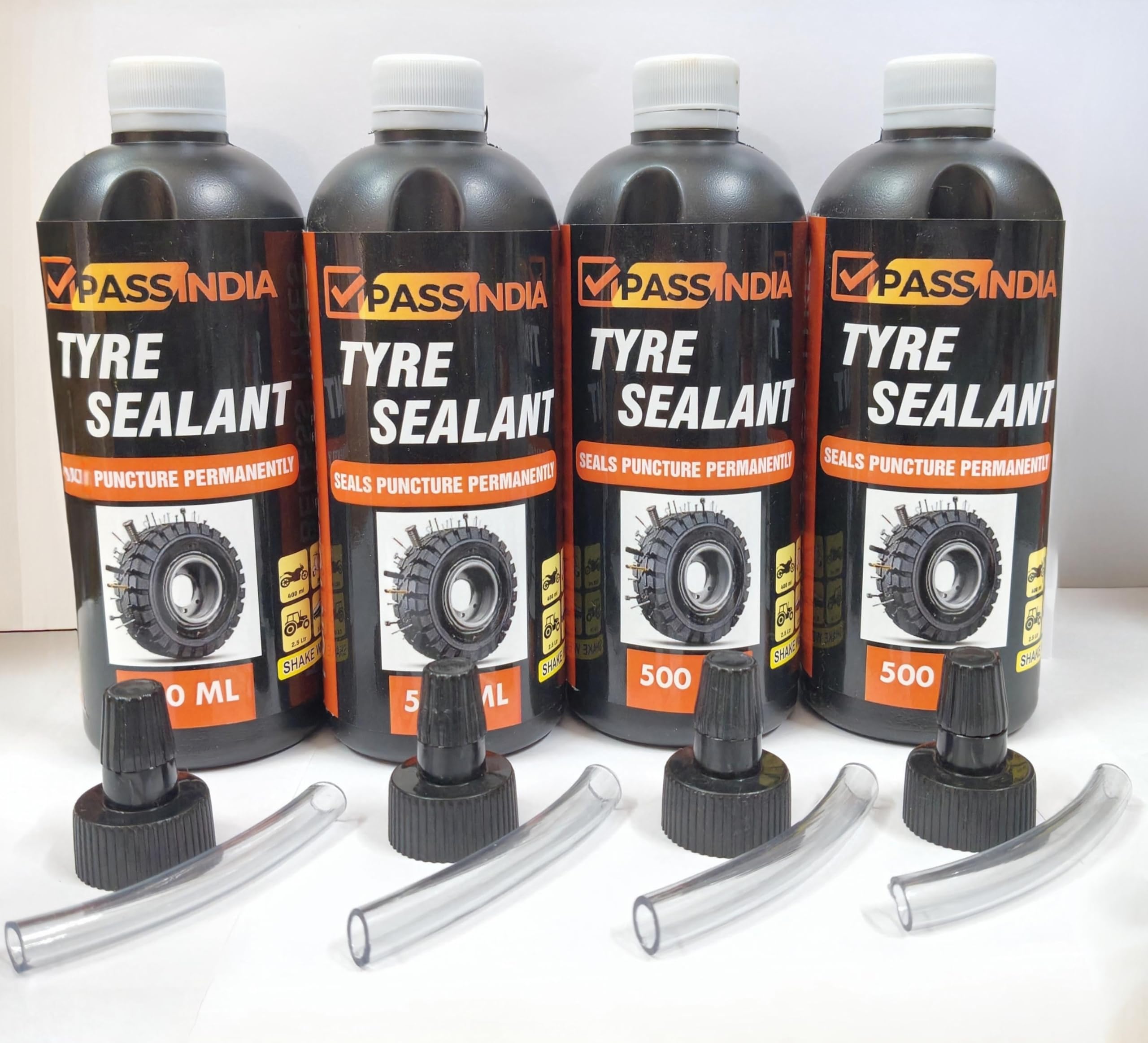 PASSINDIA Tyre Sealant – 500ml | PACK OF 4 | Puncture Repair Solution for Tubeless Tyres | Instant Seal Technology | Car, Bike & Scooter Compatible