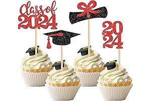 Sparkle 2024 Graduation Cupcake Toppers for Grad Party Decorations