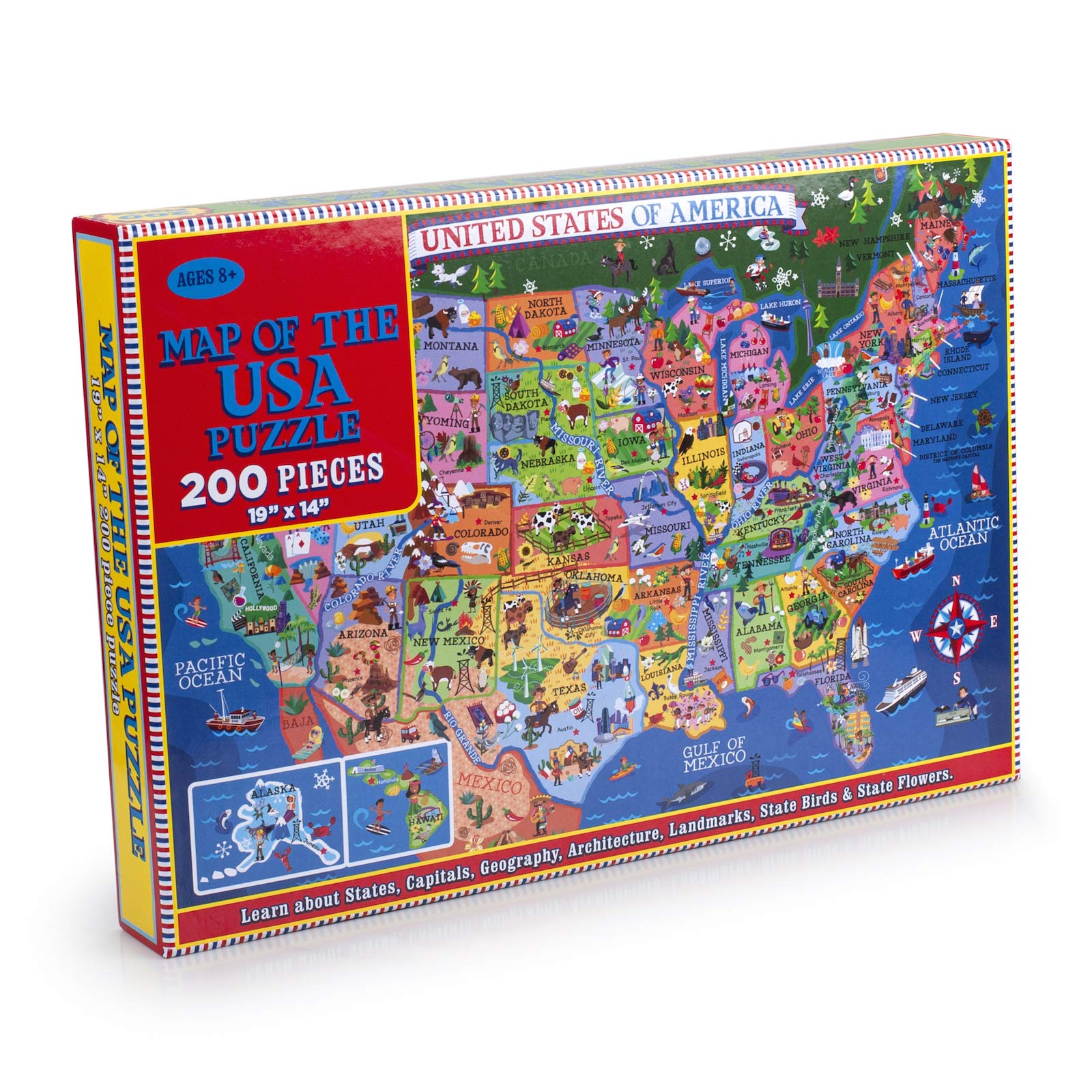 USA Map Puzzle for Kids - 200 Piece United States Puzzle - 50 States with Capitals for Kids Ages 4 and Up, America Jigsaw Puzzle Children’s Geography Puzzles Preschool Toys & Gifts for Boys & Girls