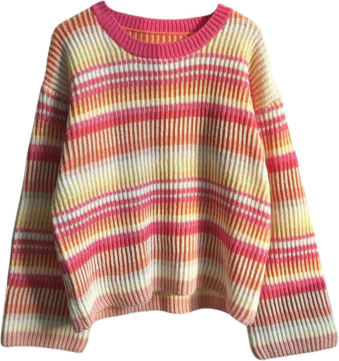 GORGLITTER Women's Oversized Striped Sweater Cute Crewneck Long Sleeve Pullover Jumper Tops