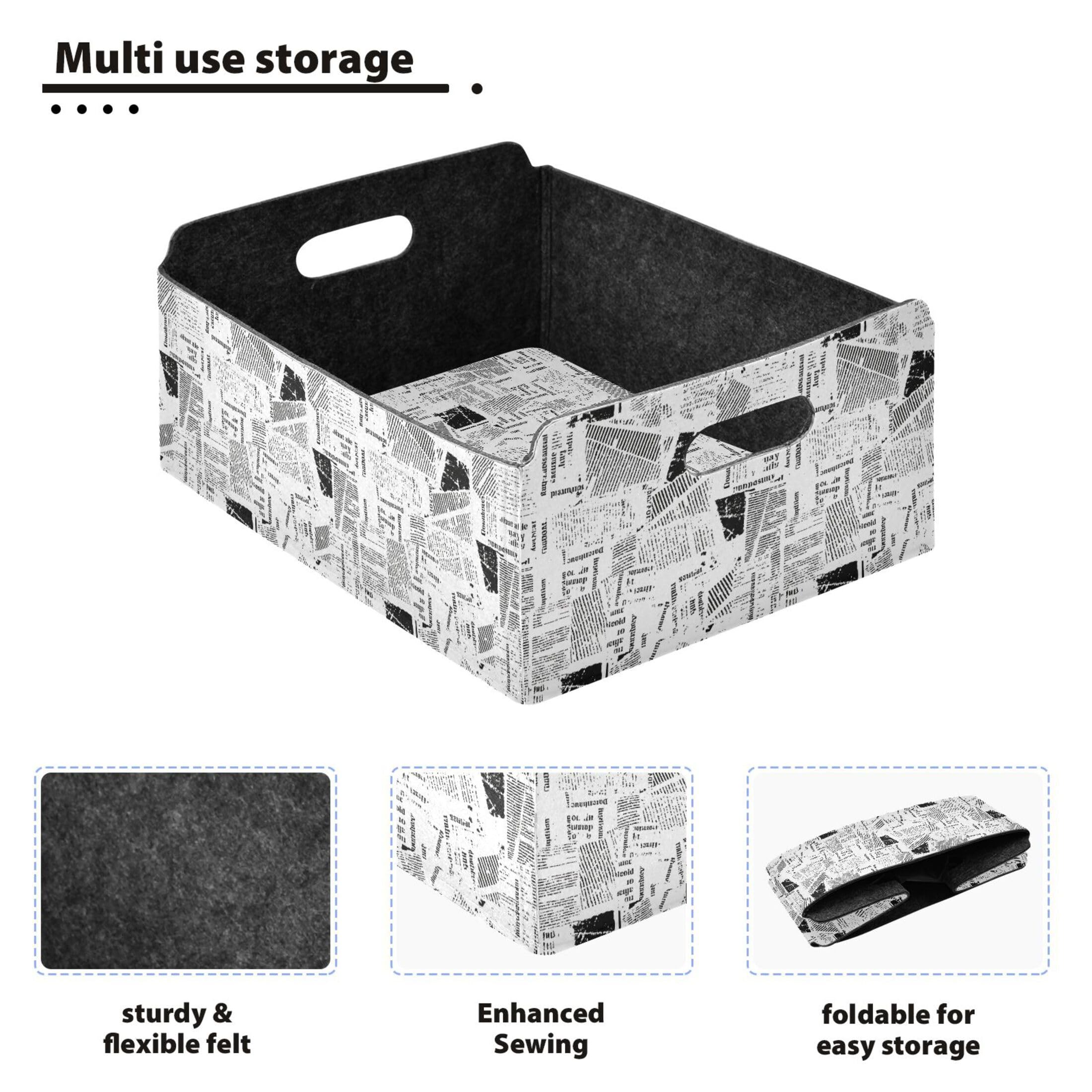 Takiito Grunge Newspaper Storage Basket for Organizing Felt Shelf Basket Fabric Closet Organizer Storage Box for Home Office Cloth Book 1 Pack