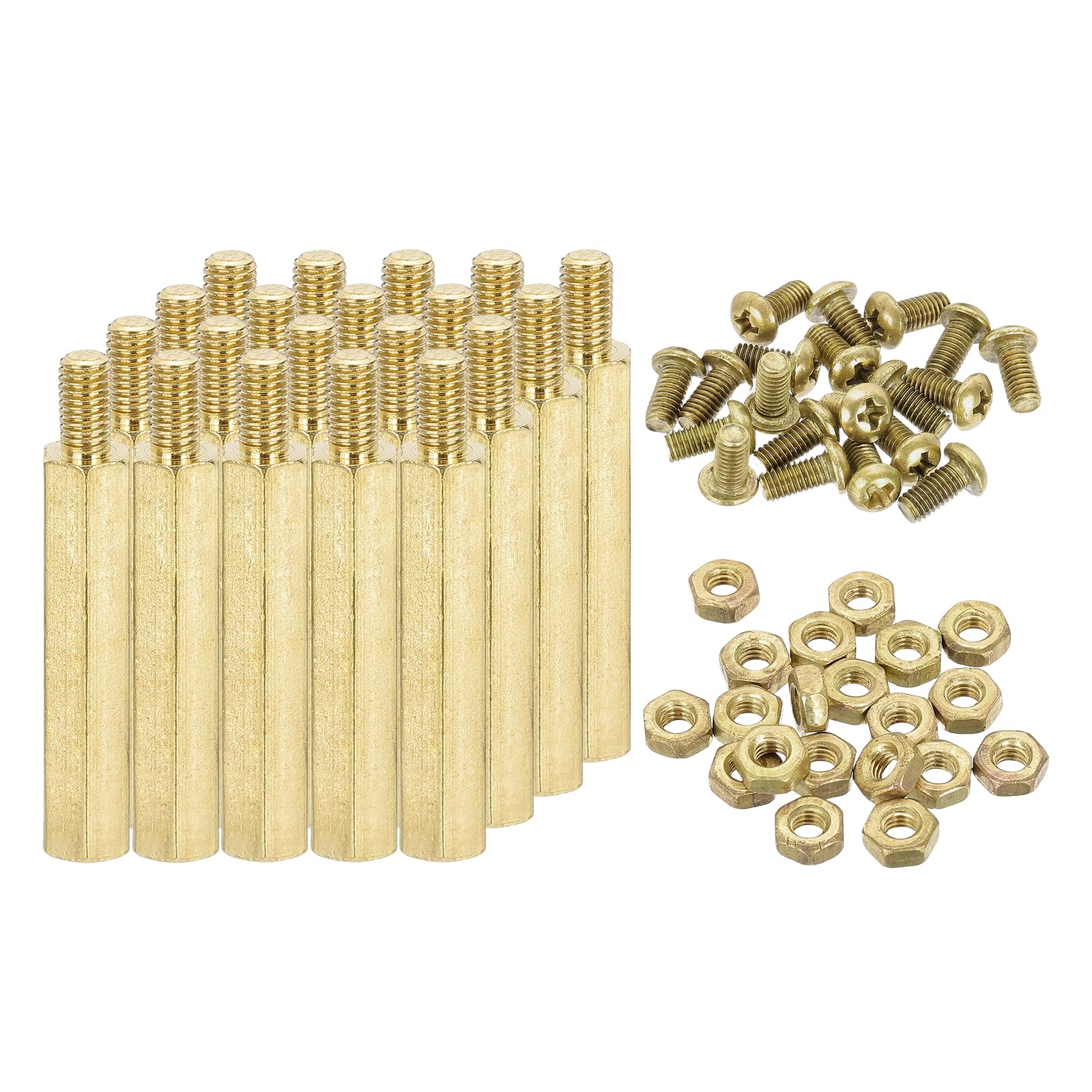 sourcing map M3 Male Brass Hex Spacer Standoffs Screws Nuts, 20 Set Hex Column Screw Nut Assortment Kit M3*25+6 Threaded Standoff for Raspberry Pi PCB Motherboard DIY — image 1