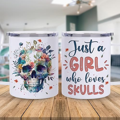 Vista 29 de Hyturtle Regalos personalizados para amantes de las calaveras, taza de café de cerámica con nombre personalizado de 11 onzas, ideal para amantes