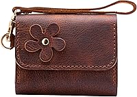 Craftivor Handmade Genuine Leather Wristlet Wallet for Women - Floral Zipper Coin Purse, Card Holder, Cute Mini Pouch (Amber Brown)