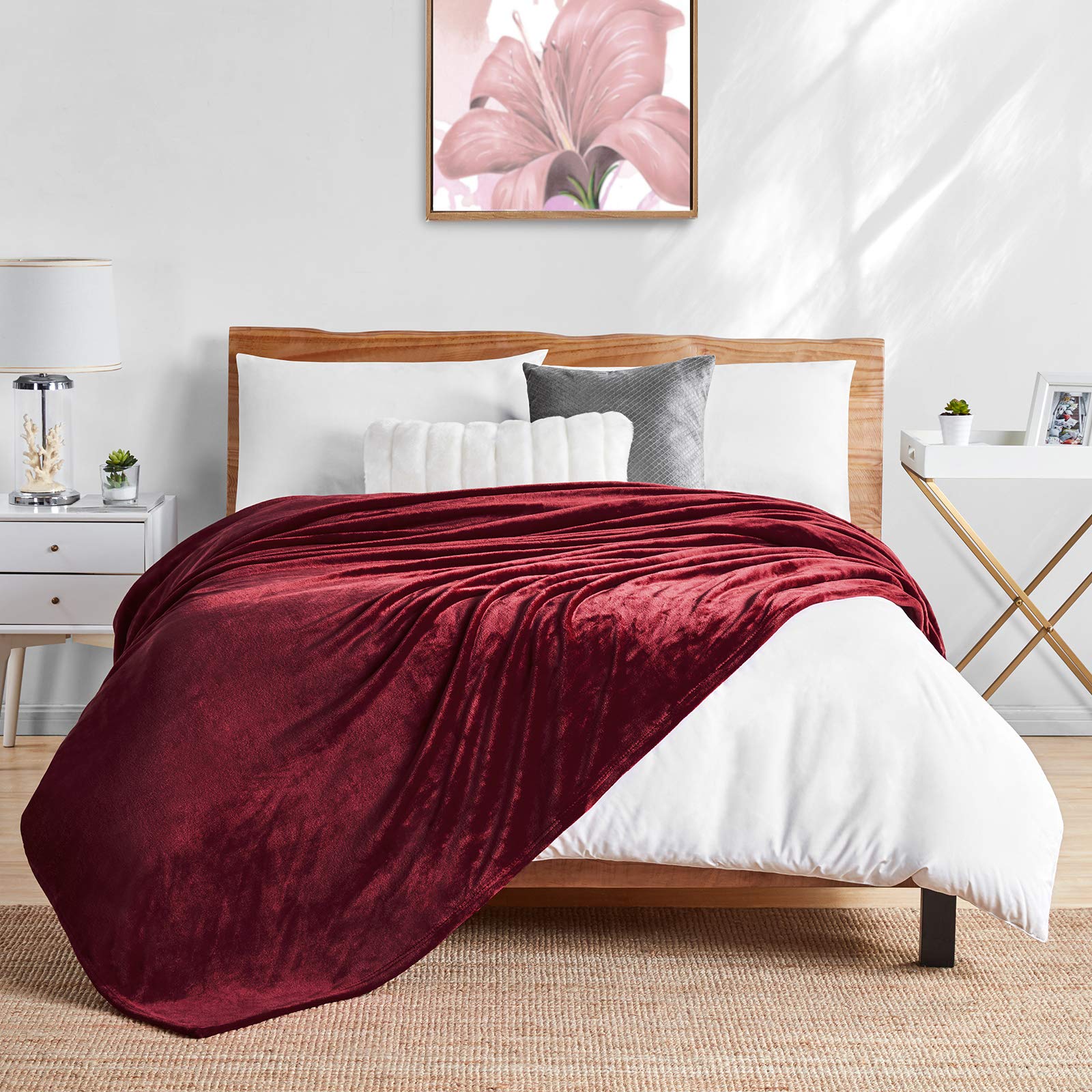 Walensee Fleece Blanket Plush Throw Fuzzy Lightweight (XL-Twin Size 66”x90” Wine) Super Soft Microfiber Flannel Blankets for Couch, Bed, Sofa Ultra Luxurious Warm and Cozy for All Seasons