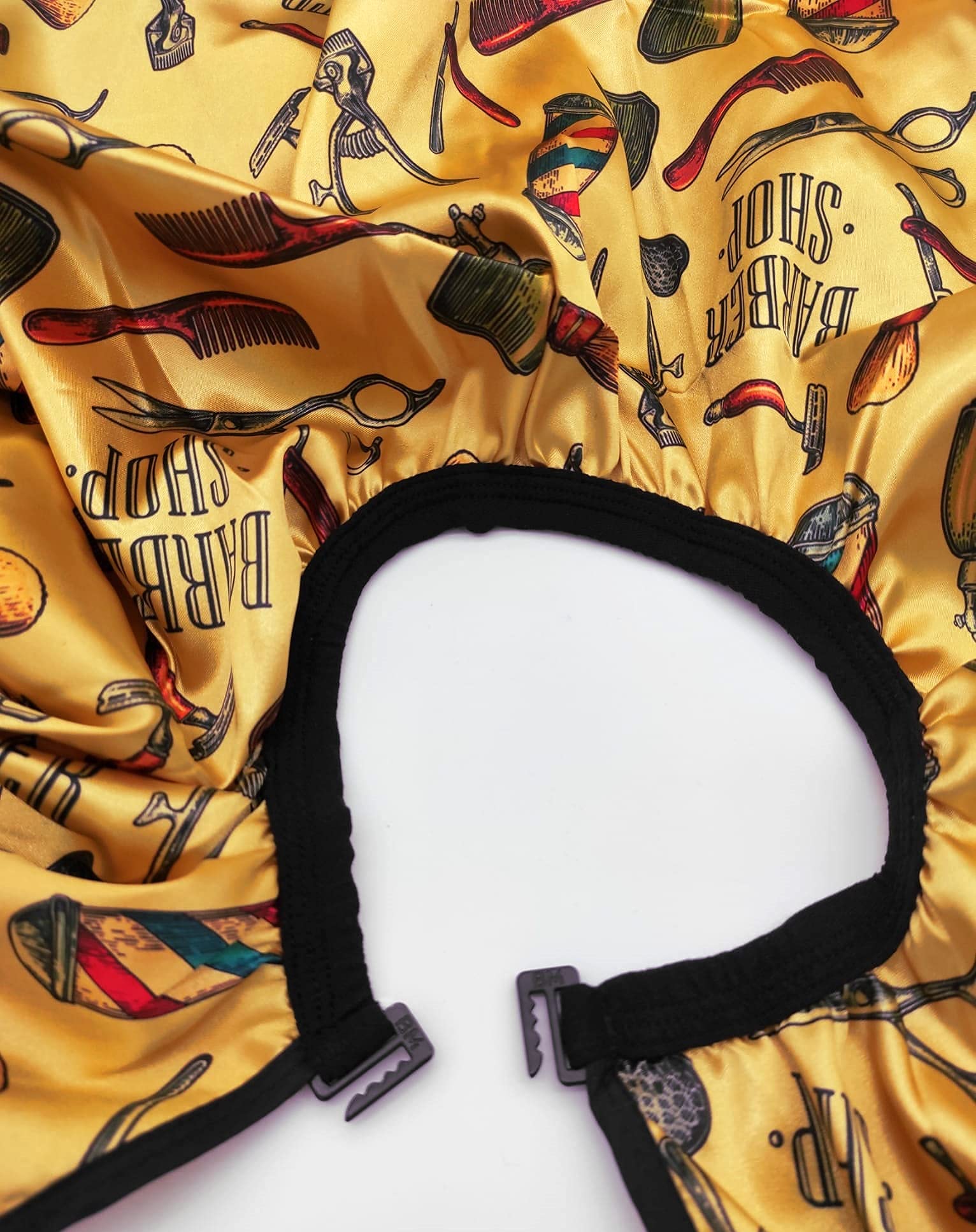 Capa de peluquería de satén dorado, original Barbermood Barber Cape, profesional de diseño de pelo para peluquería, 138 x 158 cm, ajustable, lavable., dorado