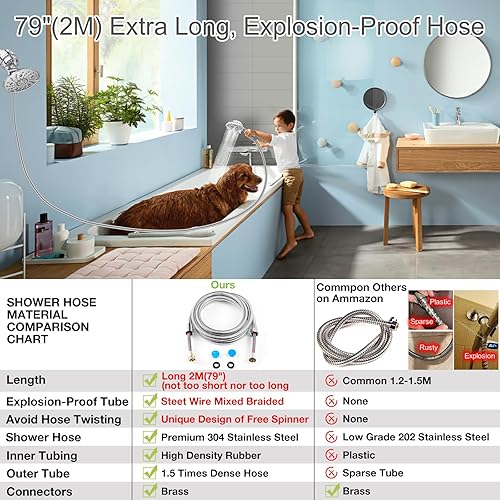 Miniatura 5 de Cabezal de ducha con doble filtro de 79 pulgadas, manguera de mano, rociador de lluvia de filtración, filtro de agua de 20 etapas para cabello con