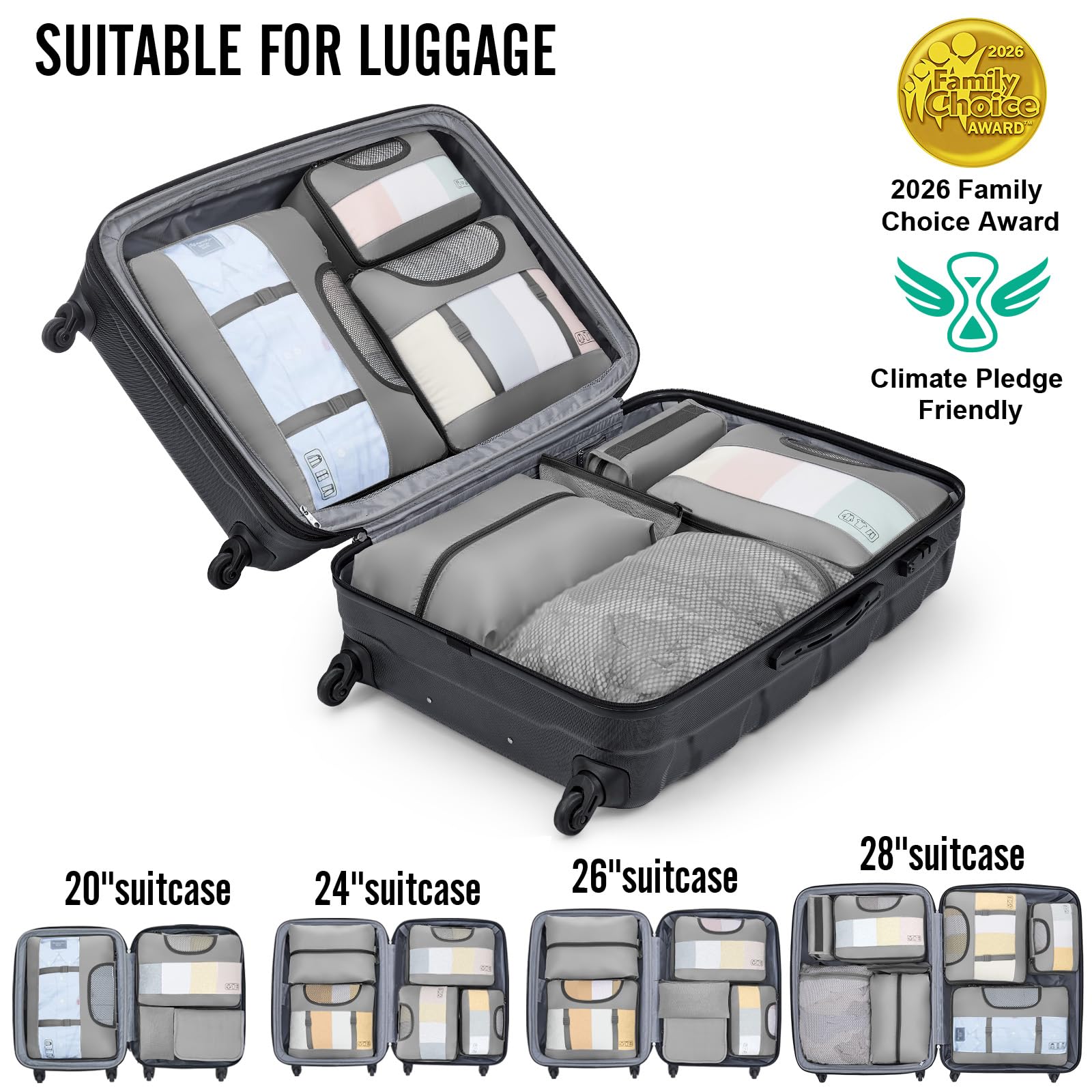 Veken 10 Set Packing Cubes for Travel Essentials,Anti-Wrinkle Buckled Suitcase Organizer for Shoe & Toiletry Bag,Carry On Luggage Bag with 99+ Count Mesh Holes for Airplane & College Dorm Accessories view 6