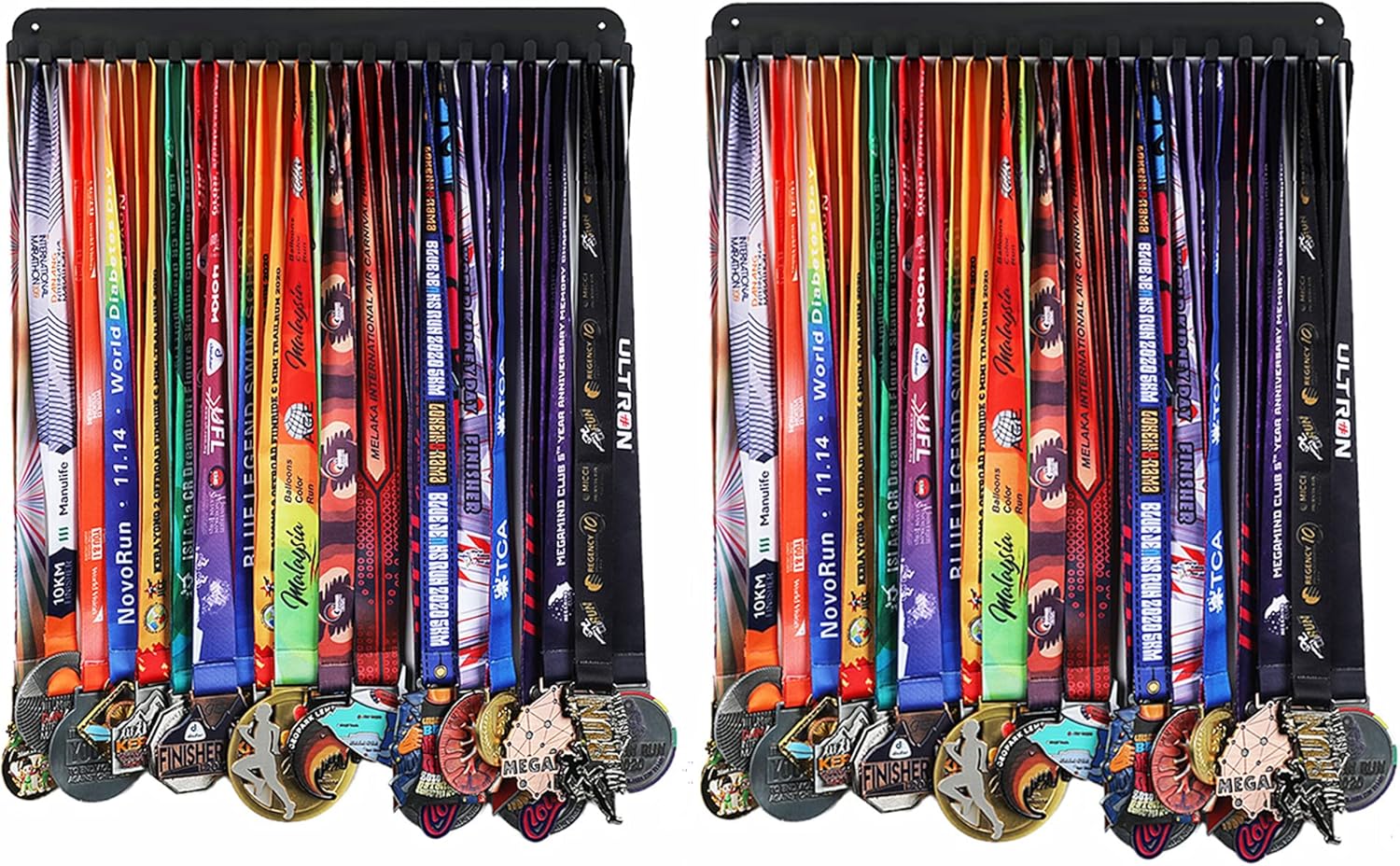 Goutoports Medal Holder, 2 Pack - Sturdy Black Metal Storage Hook for Over 60 Medals - Wall Mount Hanger for Runners, Athletes, Gymnasts, Sports Enthusiasts