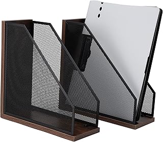 ASIFMTHOT Antique Wooden Magazine Holder,Mesh File Holder for Desk, Office Desk Accessories Decorative File Box (2 Pack Black)