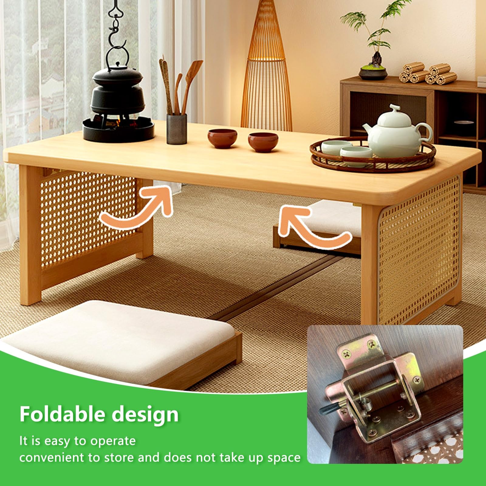Plateau de lit portable pliable en bambou avec pieds en rotin, idéal pour canapé et lit, petit-déjeuner et tablettes, aucun assemblage nécessaire Marron café 60 x 40 x 30 cm