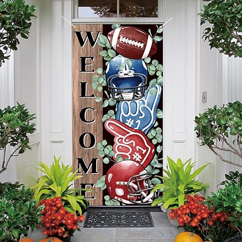 Miniatura 5 de Cubierta para puerta de fútbol americano, telón de fondo de fotos de fútbol, decoración de fiesta de cumpleaños y suministros para fiesta en el hogar