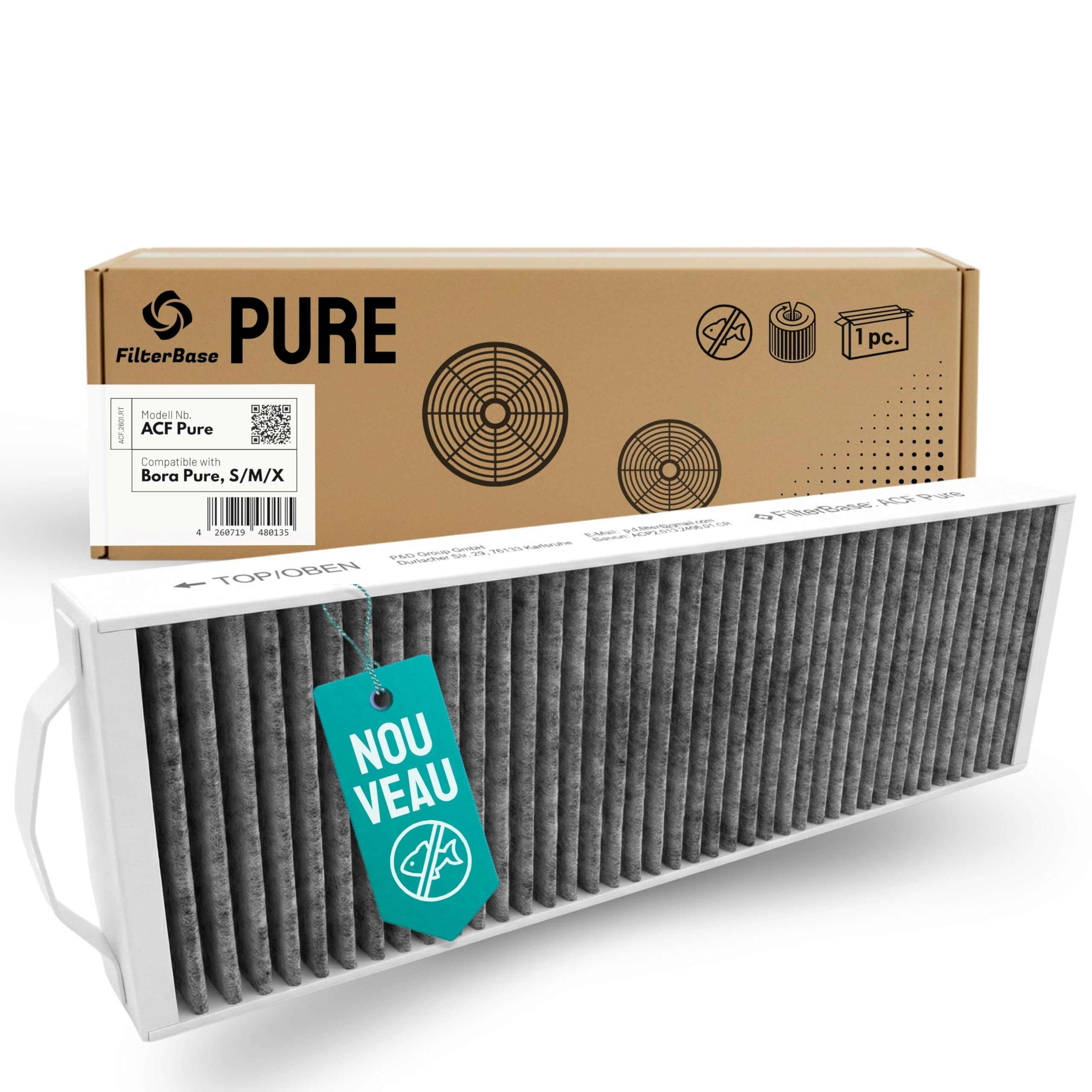 FilterBase® Filtre à charbon actif compatible avec le filtre Bora Pure PUAKF | Filtre à charbon de haute qualité pour votre plaque de cuisson PURU ou PUXU avec circulation d'air