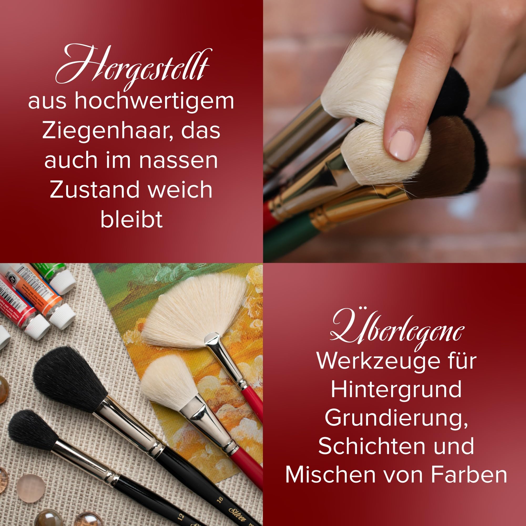 Silber Pinsel Serie 5518S Silber Mop rund kurzer Griff Pinsel, Ziegenhaar, Crimson/Weiß, Größe 16