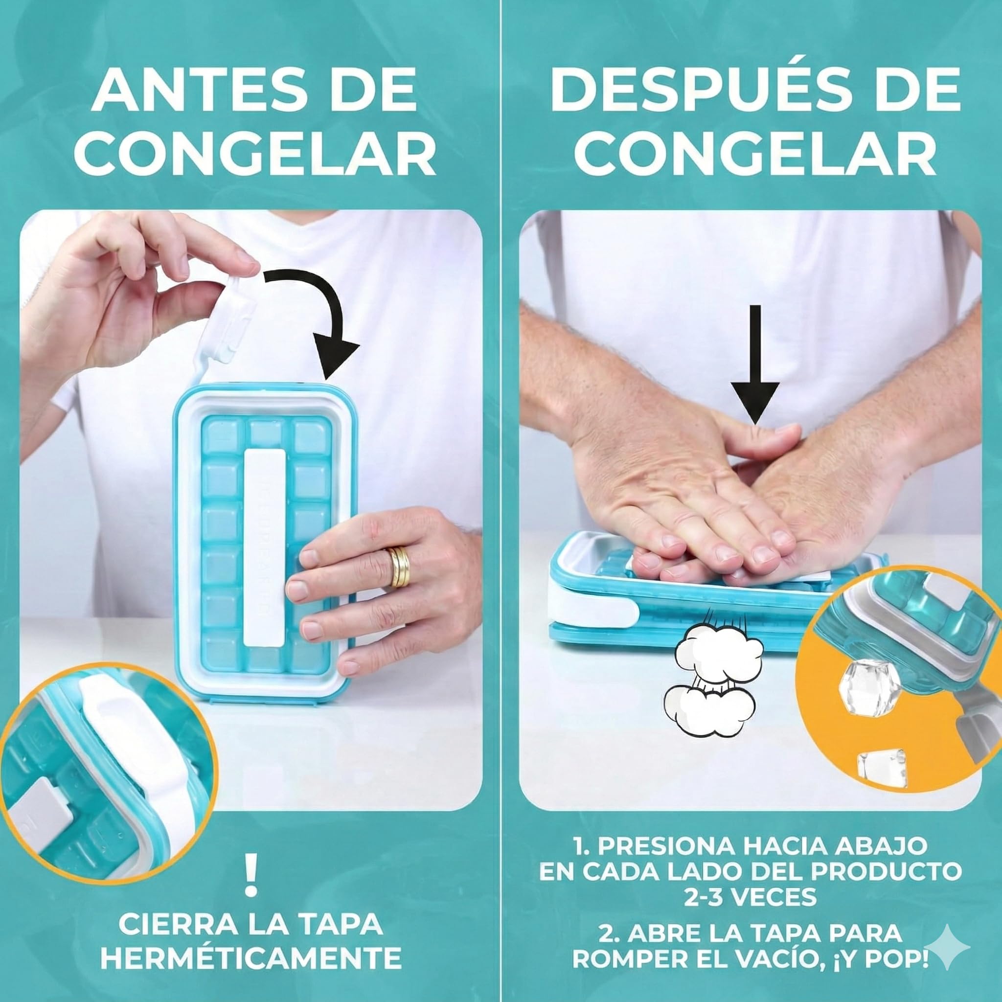 ICEBREAKER POP 2.0 Cubitera Máquina de Hielo 18 Cubitos Recipiente Silicona con Tapa