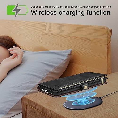 Miniatura 5 de XcaseBar Funda tipo cartera para Samsung Galaxy Note 20 Ultra con cremallera Bloqueo RFID Soporte para tarjeta de crédito, libro de folio con tapa