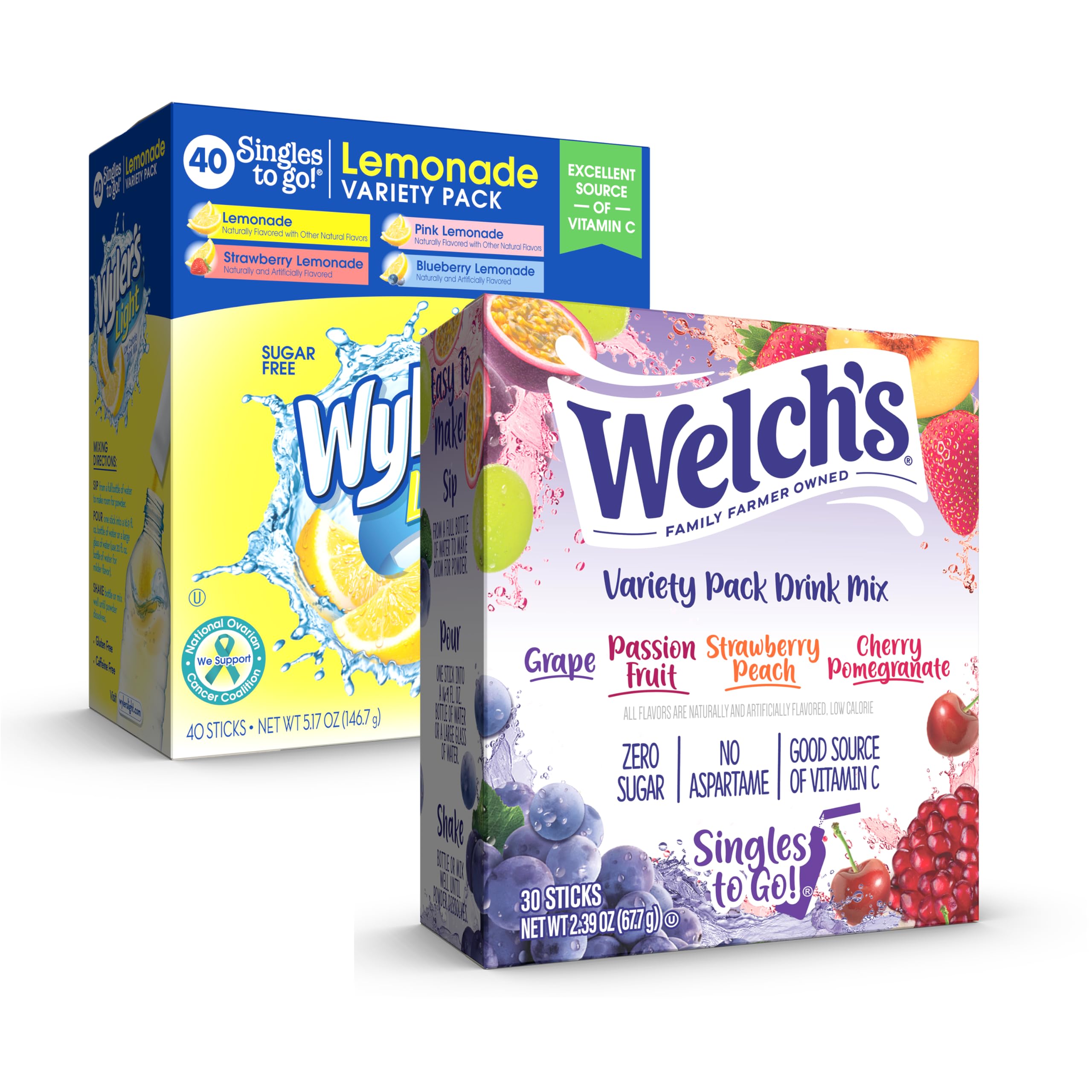 Welch's & Wyler's Light Singles To Go Bundle - 70 Powdered Drink Mix Sticks - Variety Pack