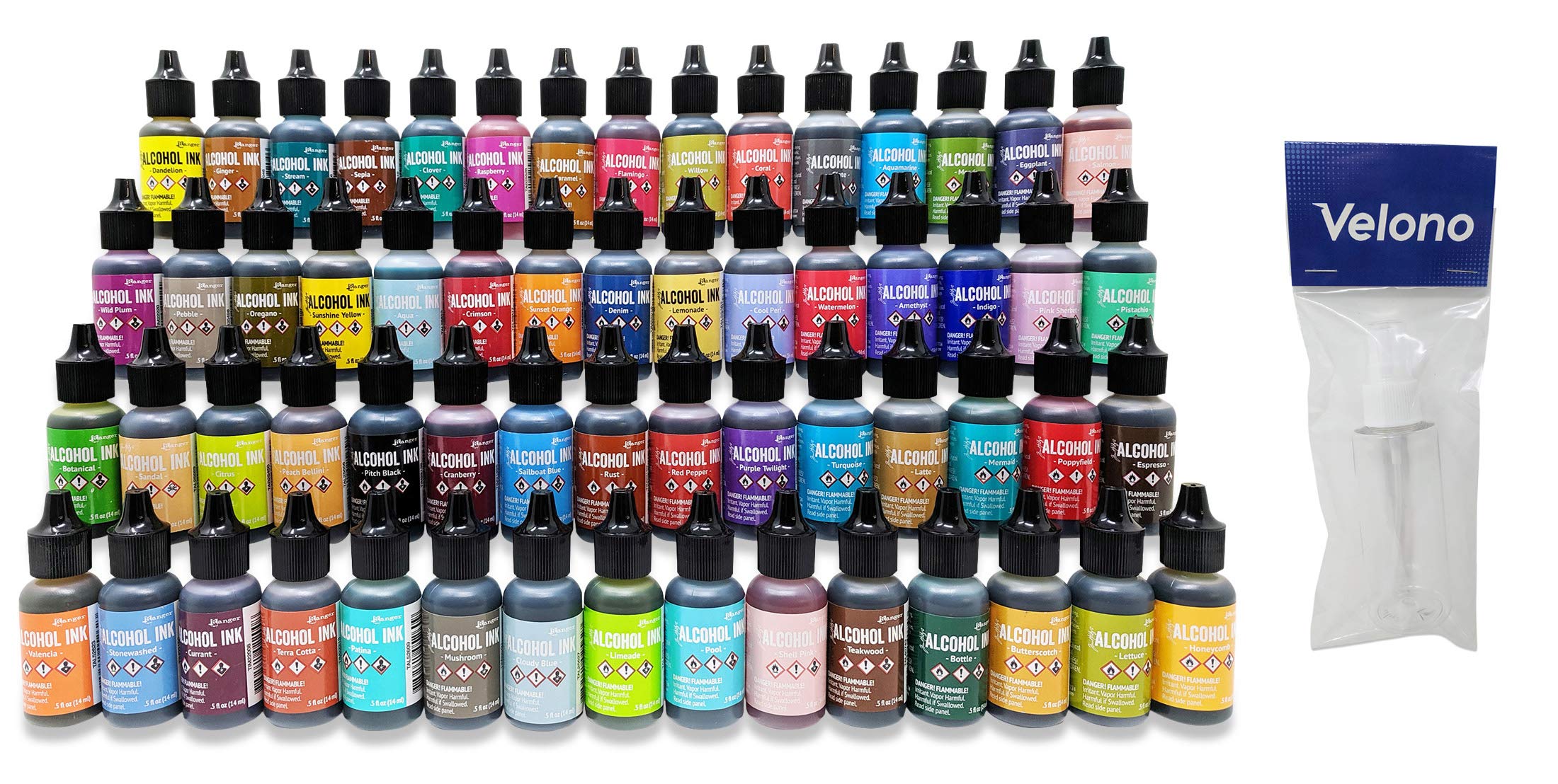 Ranger Tim Holtz Alcohol Ink Complete Set 61-Piece Bundle, (60) Unique Alcohol Ink Colors, (1) Velon