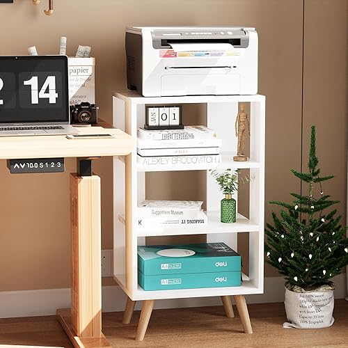 Miniatura 7 de Mesita de noche blanca para niños, mesa auxiliar moderna con almacenamiento abierto, mesita de noche de 3 niveles para espacio pequeño, sala de