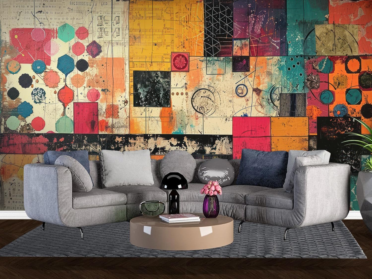 Pink Orange Cream Yellow Black Oil Paint Graffiti Abstract Wall Mural Peel and Stick Art Wallpaper Self Adhesive Removable Mural Large Foil Wall Decor Print Picture