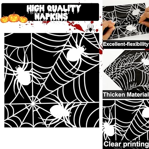 Miniatura 3 de 50 platos y servilletas de fiesta de telaraña de Halloween, suministros para fiesta, juego de vajilla de fiesta de telaraña, blanco y negro,