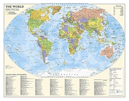 National Geographic Kids Political World Education Grades 4-12 Wall Map - Laminated 51 x 40 inches National Geographic Reference Map
