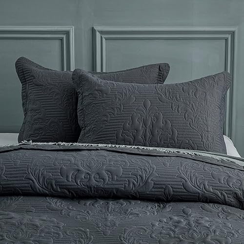 Miniatura 4 de CHIXIN juego de colcha tamaño queen, sobrecama ligera, acolchado ultrasónico, colcha reversible de 4piezas, elegante estampado de cachemira de