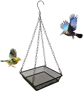 Hanging Bird Feeder Tray with Metal Mesh,6.8 in Platform Bird Seed Tray Outdoor,Capacity Birds Feeder for Garden Backyard - Heavy Duty Recycled Seed Tray Attracts Wild Birds