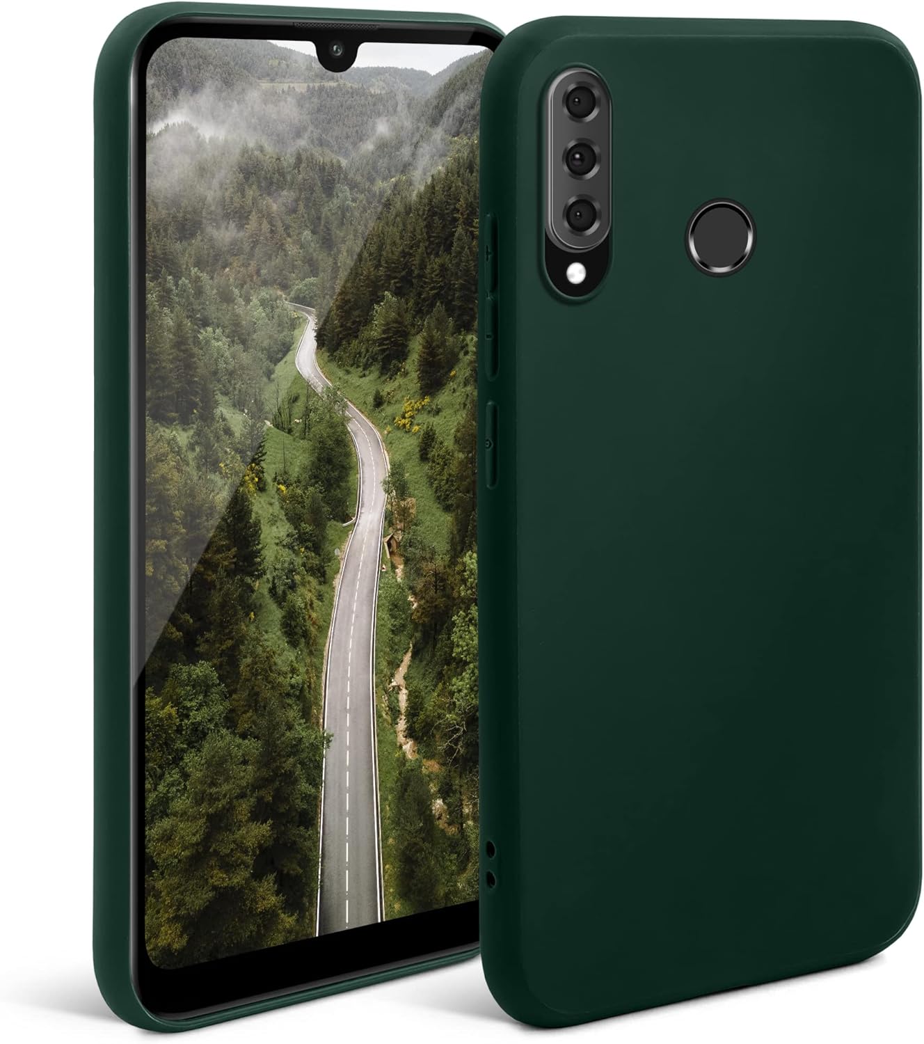Moozy Minimalist Series Funda Silicona para Huawei P30 Lite, Verde Oscuro con Acabado Mate, Cover Carcasa de TPU Suave y Fina