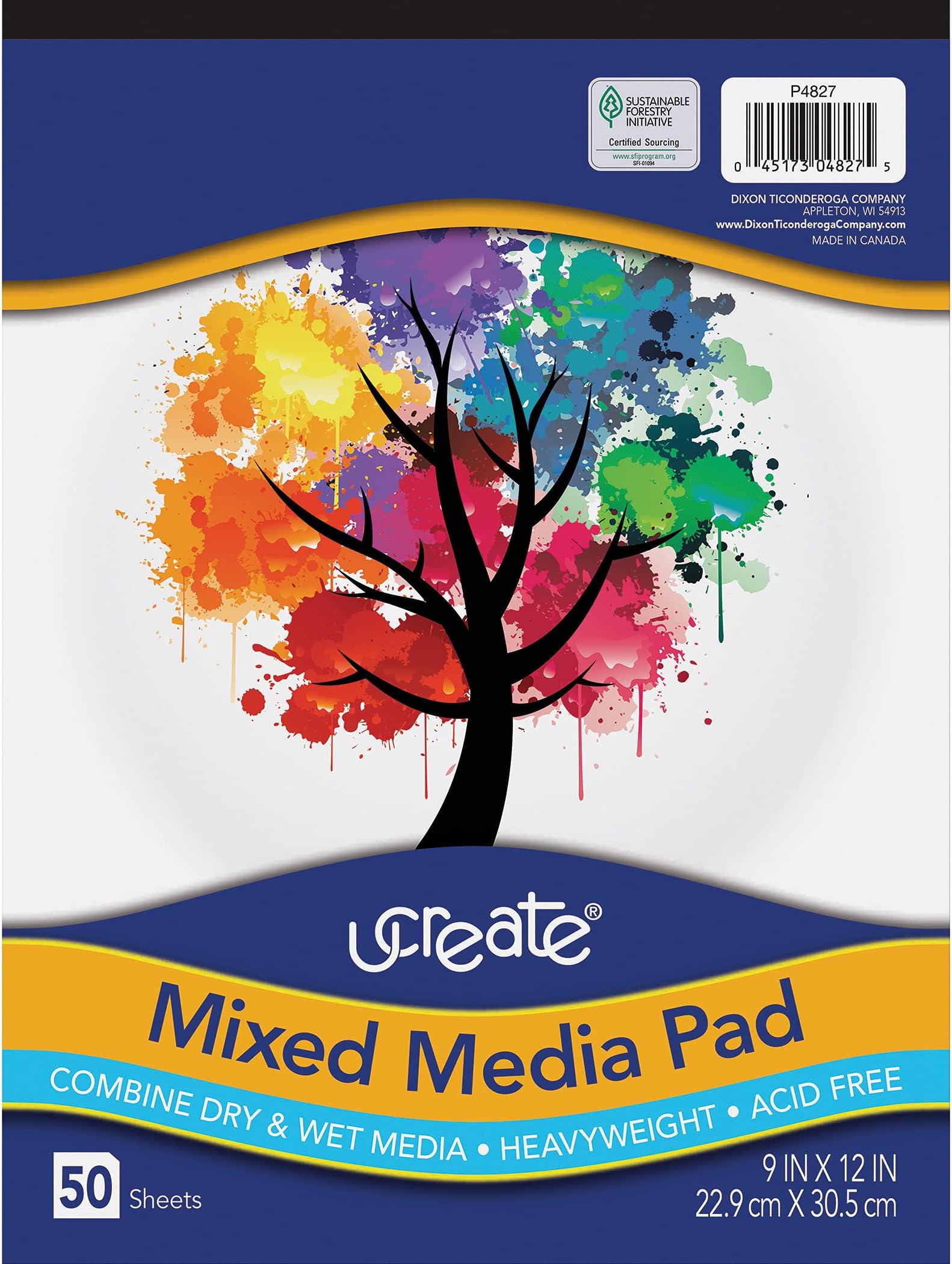UCreate Mixed Media Pad, 9" x 12", 50 Sheets, White