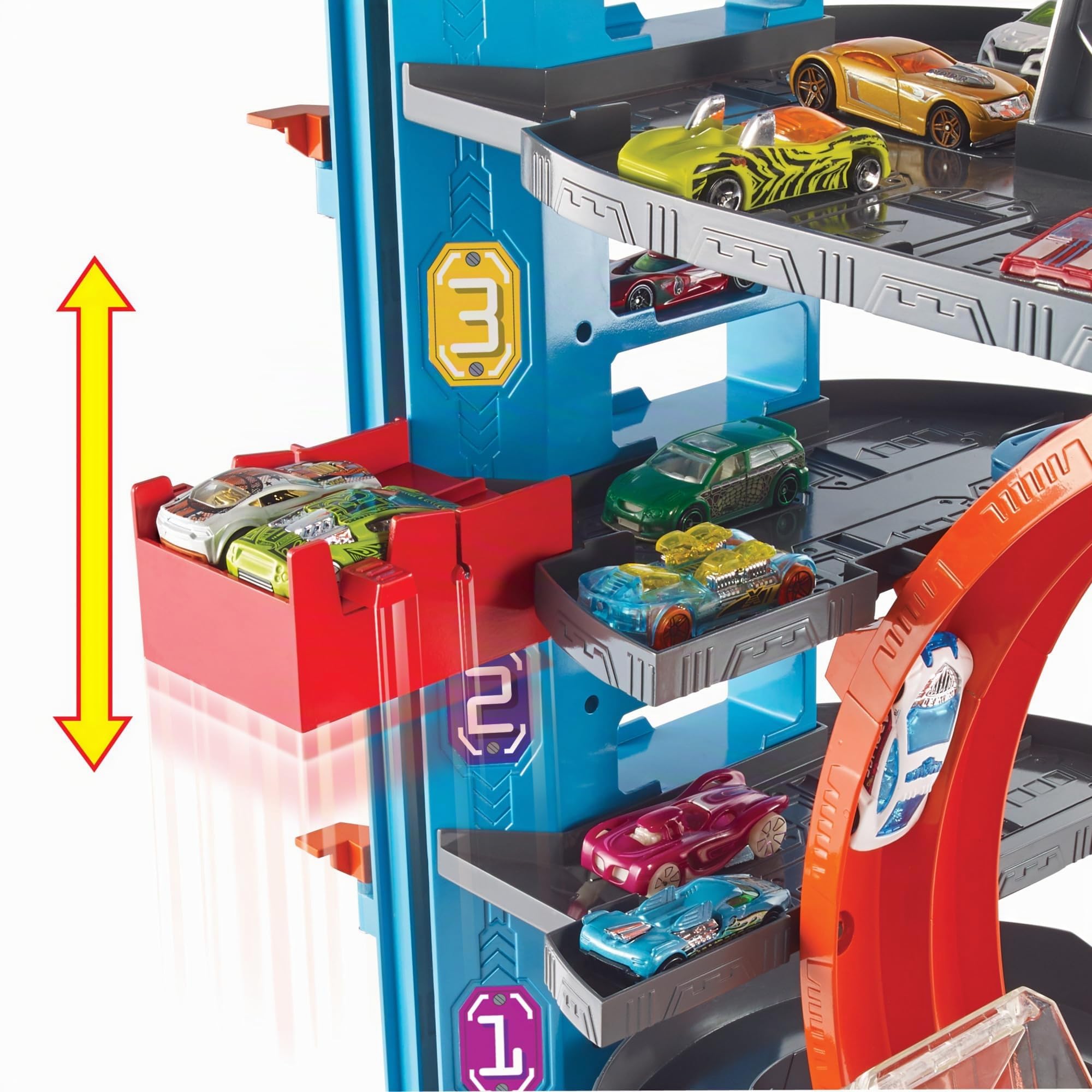 Hot Wheels Garage, Hot Wheels Hai Parkgarage inkl. 2 Spielzeugautos, mit Autorennbahn, Looping Tracks, Auto Spielzeug Aufzug und Platz für +90 Autos, Höhe: 63cm, Spielzeug ab 5 Jahre, FTB69