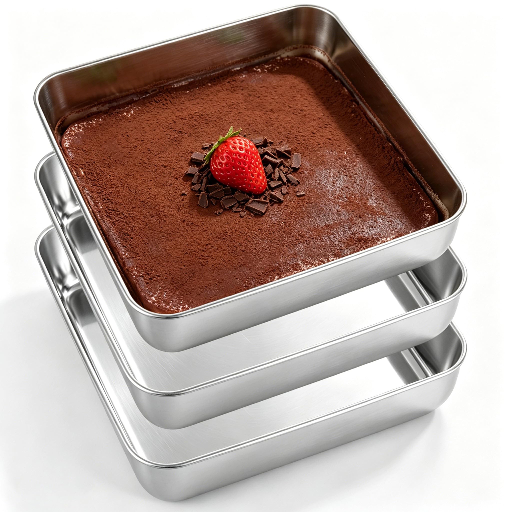 Aramanara 3 Pcs 8 in Stainless Steel Cake Tin, Non Stick Roasting Dish