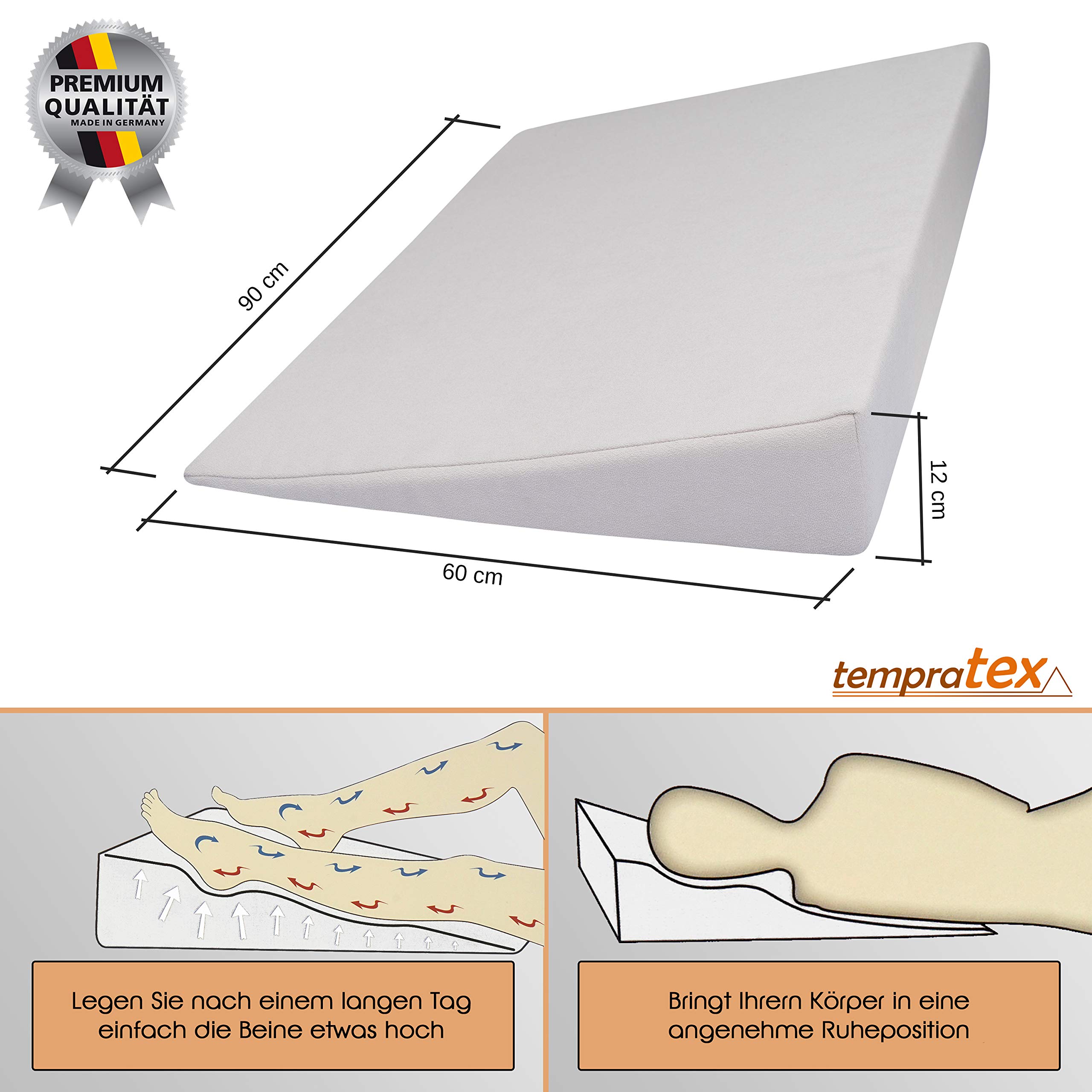 Bettkeil Keilkissen Schlaferhöhung + Nackenkissen Gratis dazu! Als Bein- oder Rückenkissen für Bett und Sofa/Seiten- und Rückenschläfer Matratzenkeil, Matratzenerhöhung 90x60x12 cm (beige) | Matratzenkeil, Inklusive Relax Nackenkissen, Für Bett & Sofa, Al