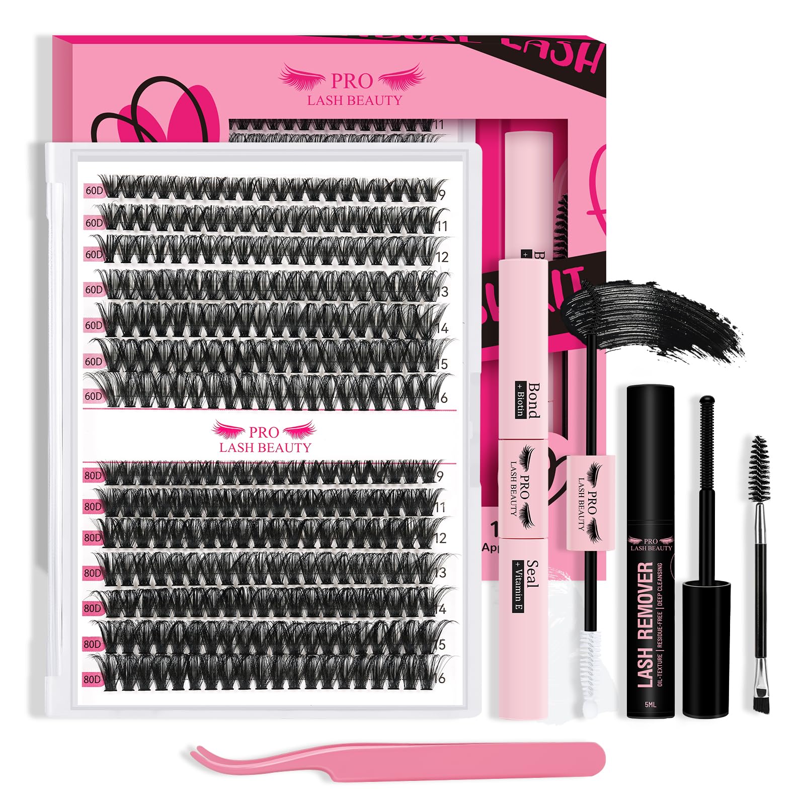 PRO Kit pestañas pelo a pelo Kit de extensión de pestañas DIY com 280 peças de pegamento y sellado de pestañas, removedor de pegamento de pestañas, aplicador (60D+80D-9-16mix kit)