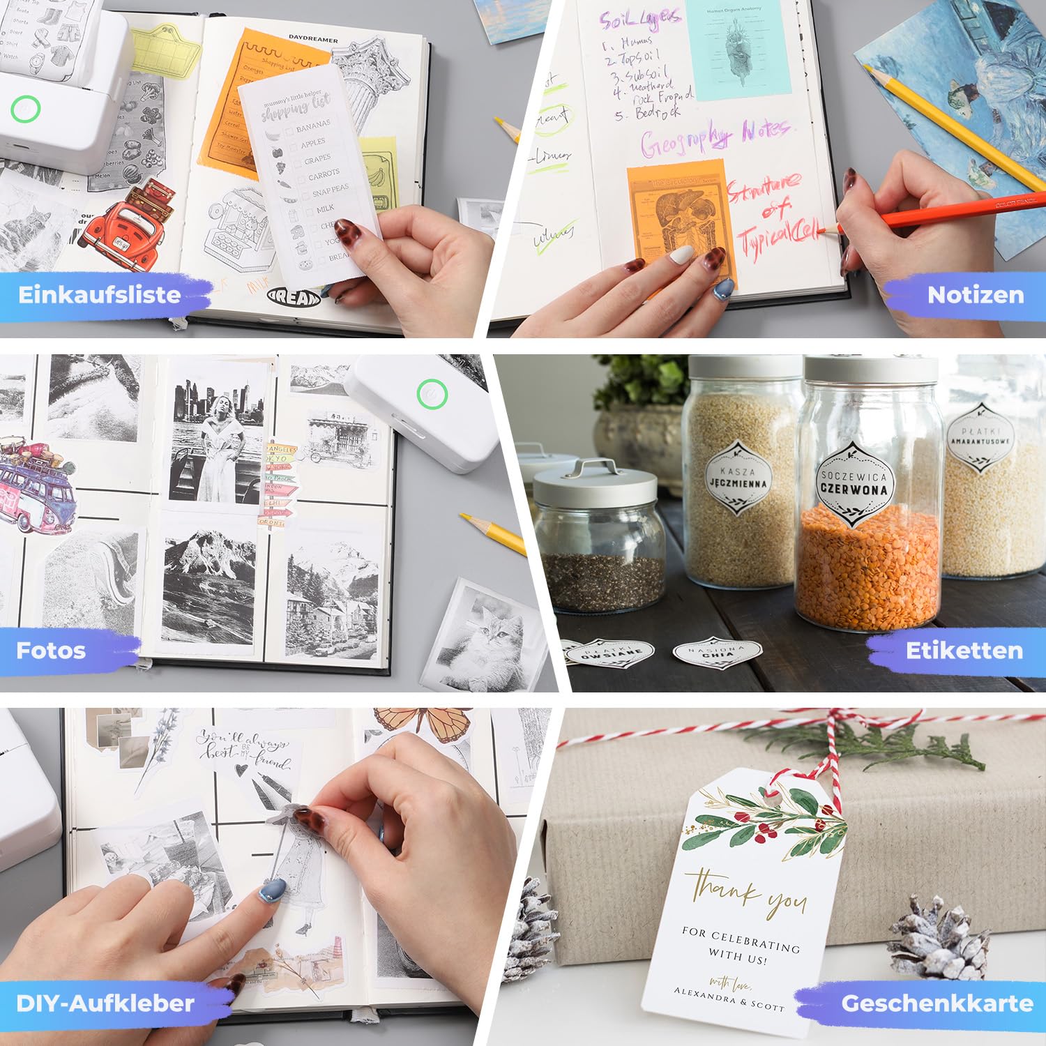 Mini imprimante photo portable Bluetooth avec 10 rouleaux de papier thermique, compatible iOS Android (blanc)