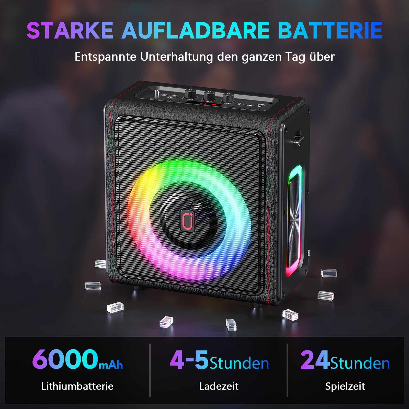 Karaoke Maschine, Tragbarer Bluetooth 5.3-Lautsprecher mit 2 drahtlosen Mikrofonen, Pa Anlage mit Tonhöhenkorrektur und Echoanpassung, Unterstützung für TWS/TF-Karte/USB/AUX für Familientreffen