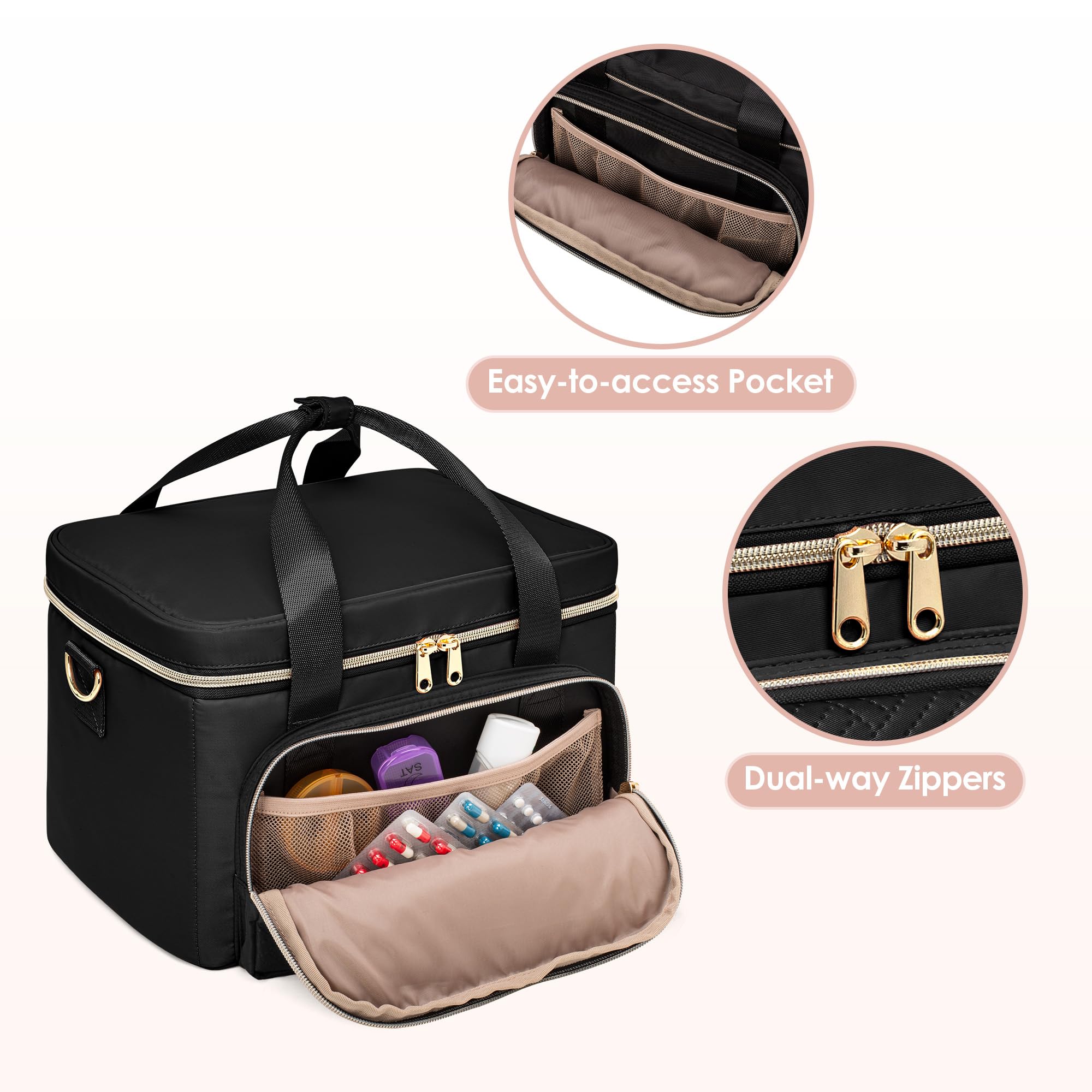 Borsa Porta Medicinali 2 Borse Mediche Organizer Flaconi Pillole Pronto Soccorso Vuota Viaggi Nero