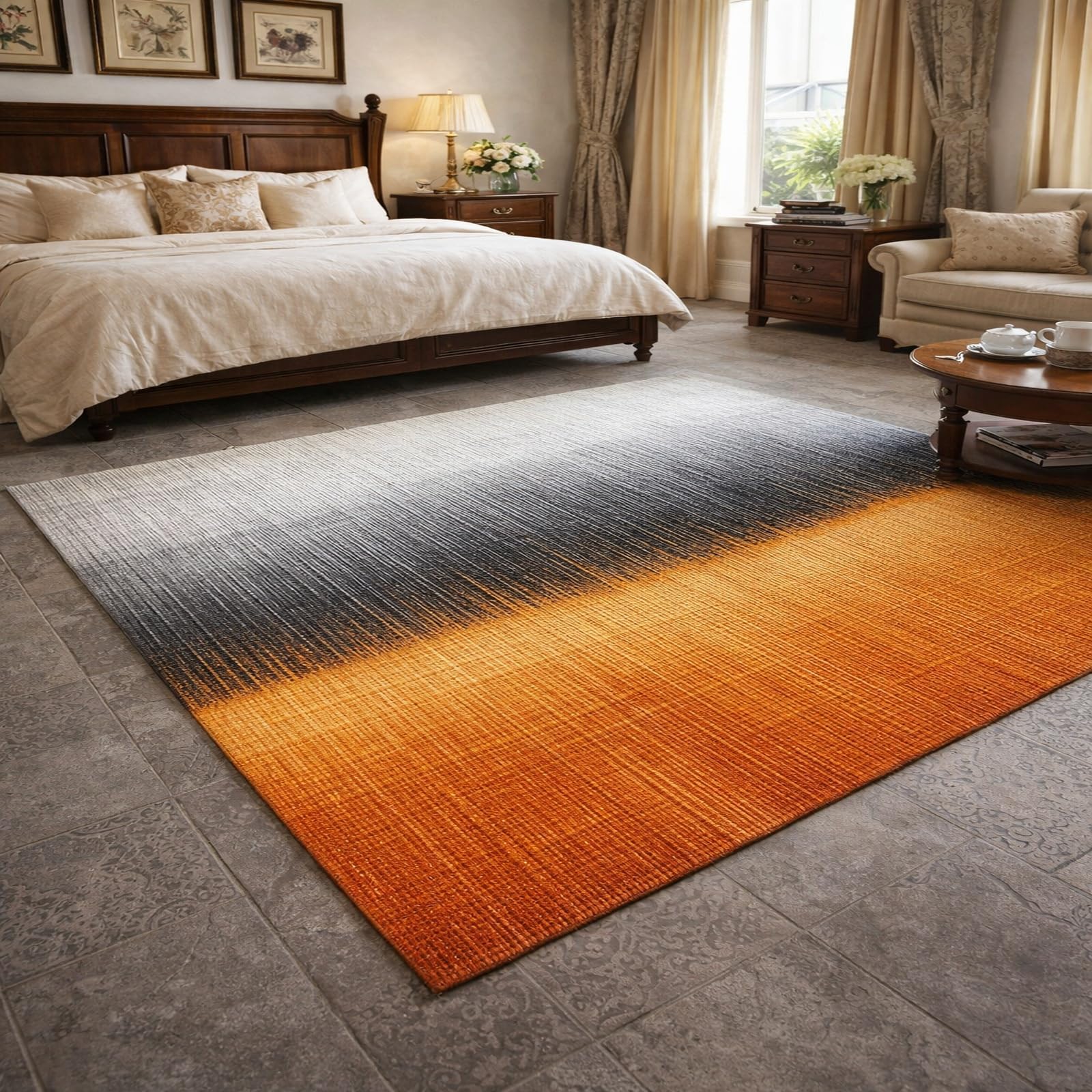 Tapis chambre à coucher moderne abstrait gris noir 150x150