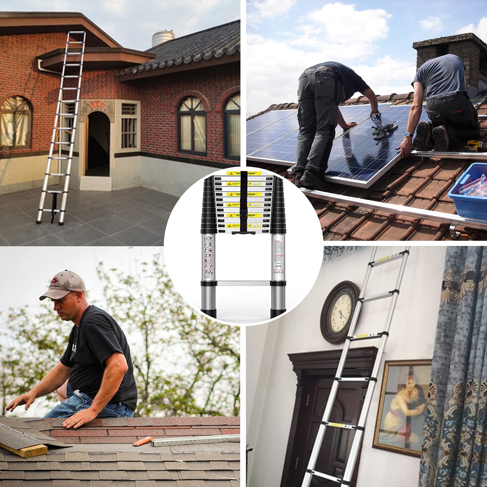 Suwinus 12.5 FT Aluminum Telescoping Ladder Collapsible Extension